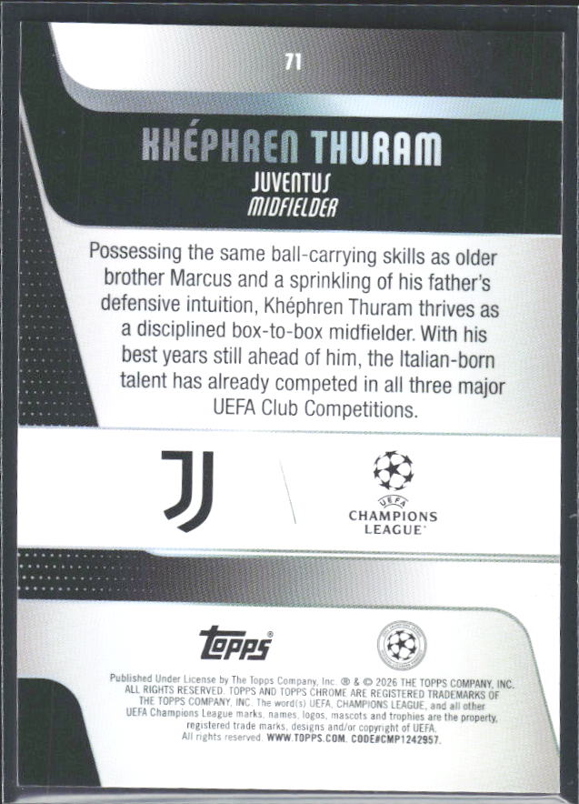 Khéphren Thuram 2025-26 Chrome UEFA #71 – baksida