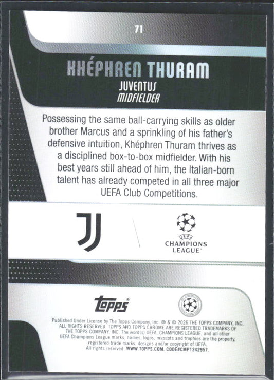 Khéphren Thuram 2025-26 Chrome UEFA #71 – baksida