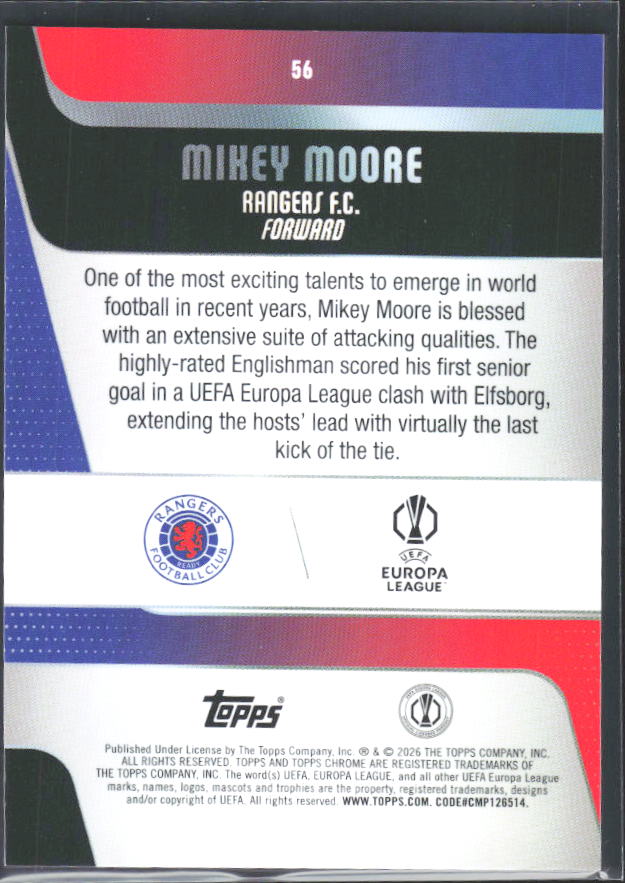 Mikey Moore 2025-26 Chrome UEFA Future Stars #56 – baksida