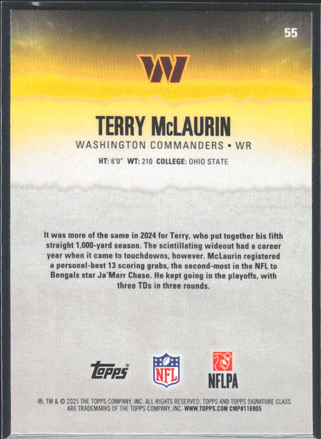 Terry McLaurin 2025 Signature Class #55 – baksida