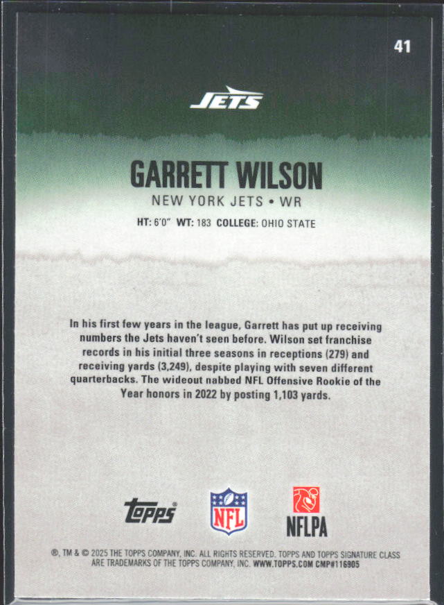 Garrett Wilson 2025 Signature Class #41 – baksida