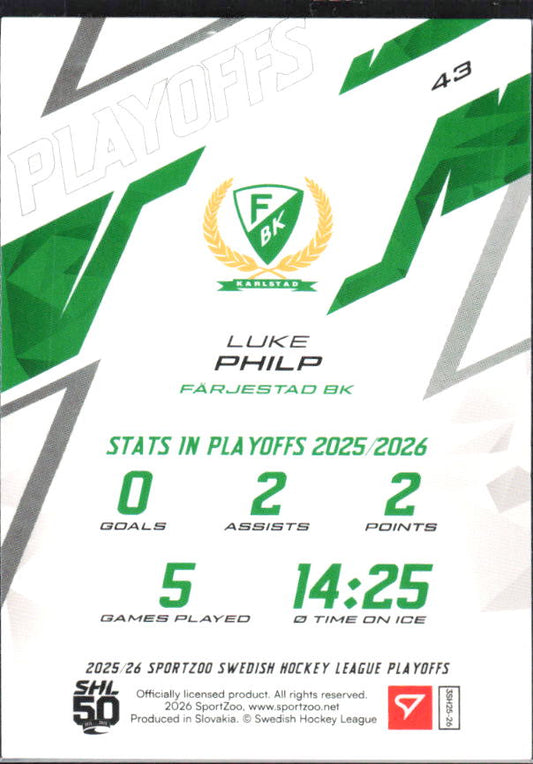Luke Philp 2025-26 SHL Playoffs #43 – baksida