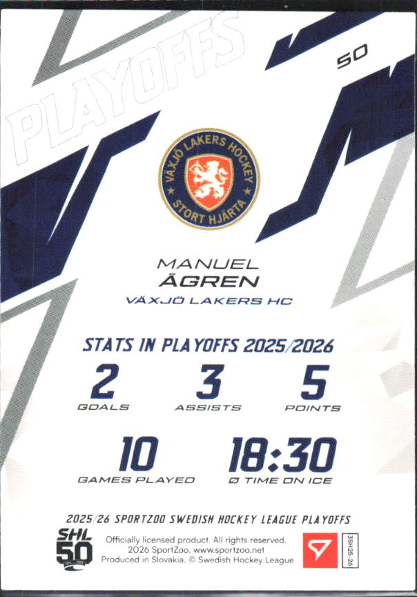Manuel Ågren 2025-26 SHL Playoffs #50 – baksida