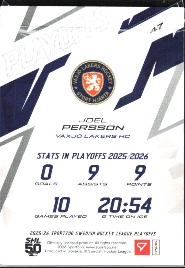 Joel Persson 2025-26 SHL Playoffs #47 – baksida