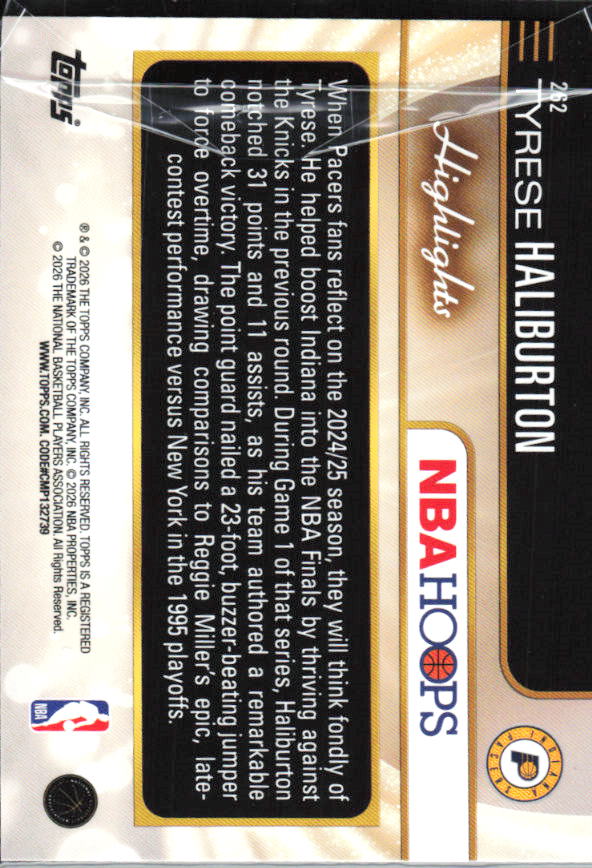 Tyrese Haliburton 2025-26 NBA Hoops Highlights #262 – baksida