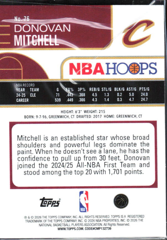 Donovan Mitchell 2025-26 NBA Hoops #76 – baksida