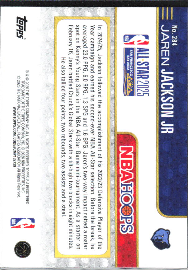 Jaren Jackson Jr. 2025-26 NBA Hoops All-Star 2025 #284 – baksida