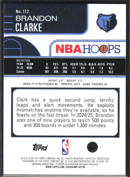 Brandon Clarke 2025-26 NBA Hoops #112 – baksida
