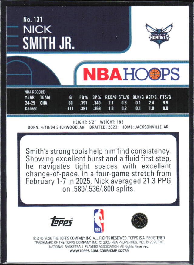 Nick Smith Jr. 2025-26 NBA Hoops #131 – baksida