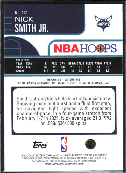 Nick Smith Jr. 2025-26 NBA Hoops #131 – baksida