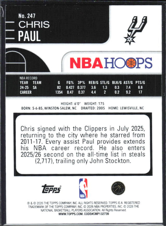 Chris Paul 2025-26 NBA Hoops #247 – baksida