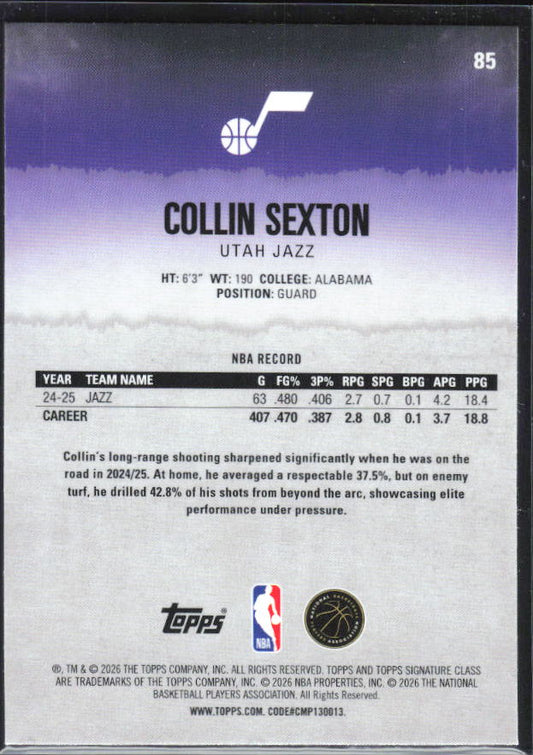 Collin Sexton 2025-26 Signature Class #85 – baksida