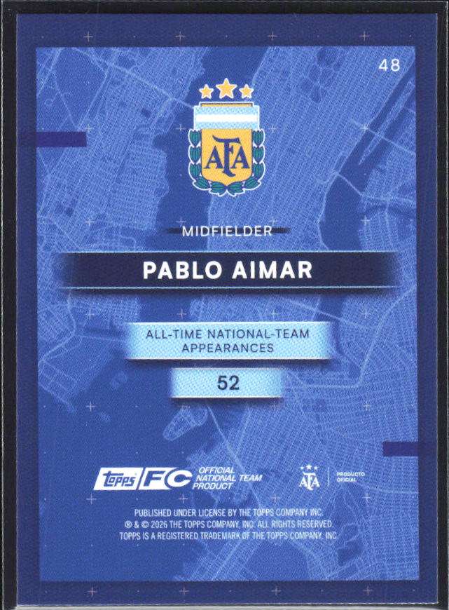 Pablo Aimar 2026 Argentina Team Set #48 – baksida