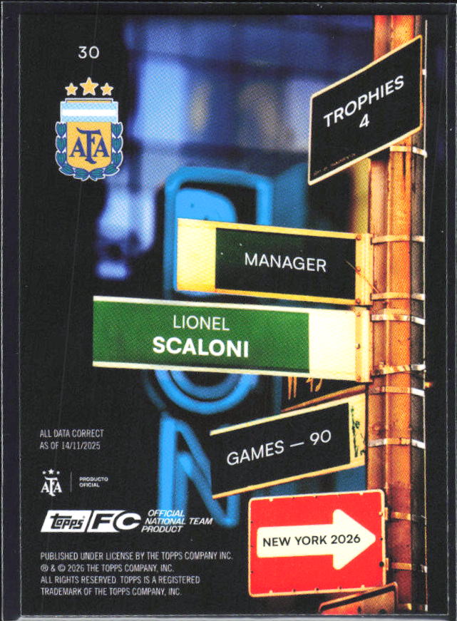 Lionel Scaloni 2026 Argentina Team Set #30 – baksida