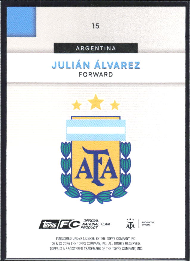 Julián Álvarez 2026 Argentina Team Set #15 – baksida