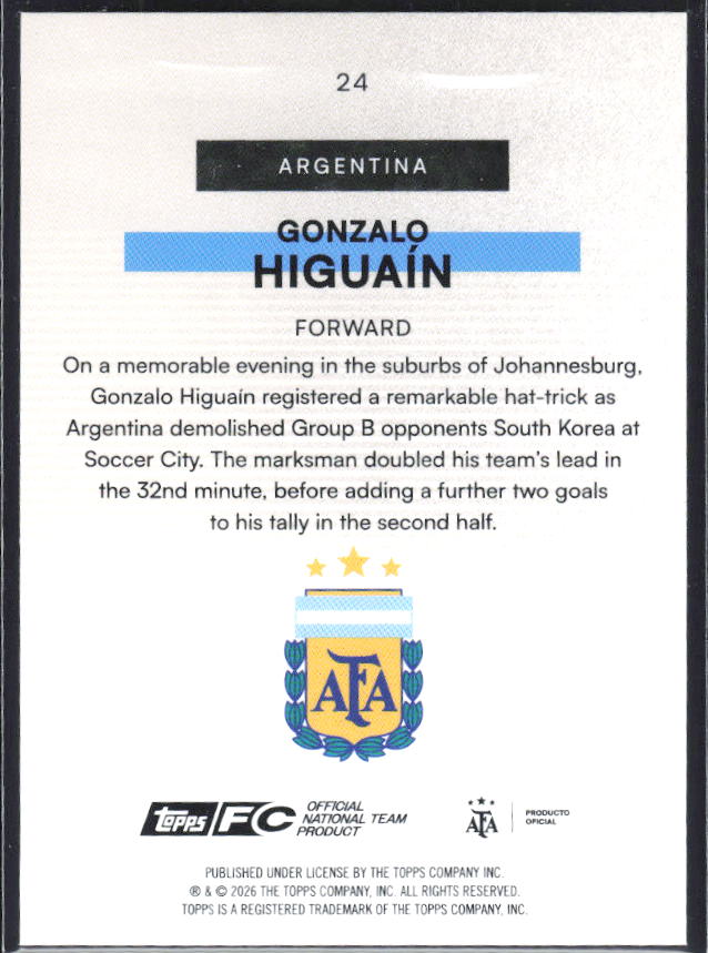 Gonzalo Higuaín 2026 Argentina Team Set Bona Fide Baller #24 – baksida