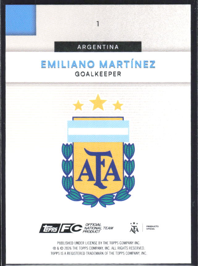 Emiliano Martínez 2026 Argentina Team Set #1 – baksida