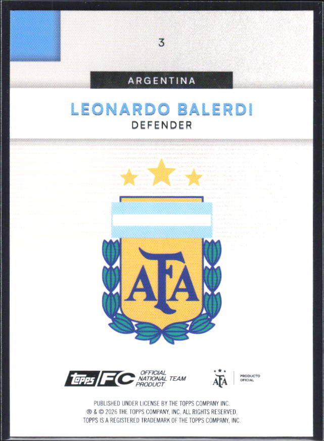 Leonardo Balerdi 2026 Argentina Team Set #3 – baksida