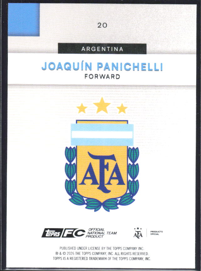 Joaquín Panichelli 2026 Argentina Team Set National Debut #20 – baksida