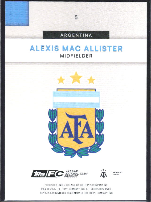 Alexis Mac Allister 2026 Argentina Team Set #5 – baksida
