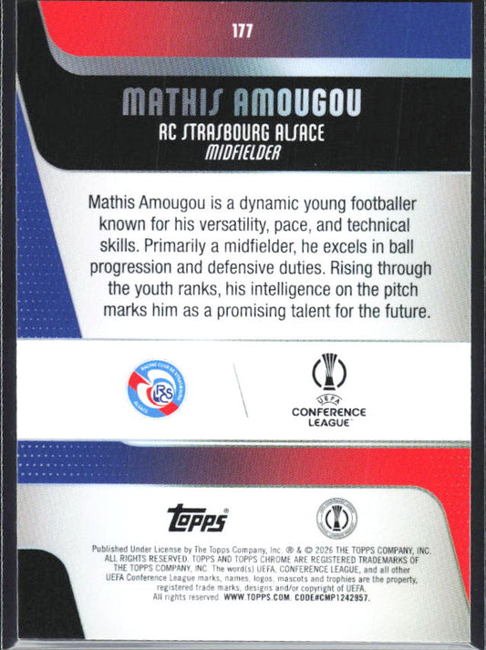 Mathis Amougou 2025-26 Chrome UEFA RC #177 – baksida