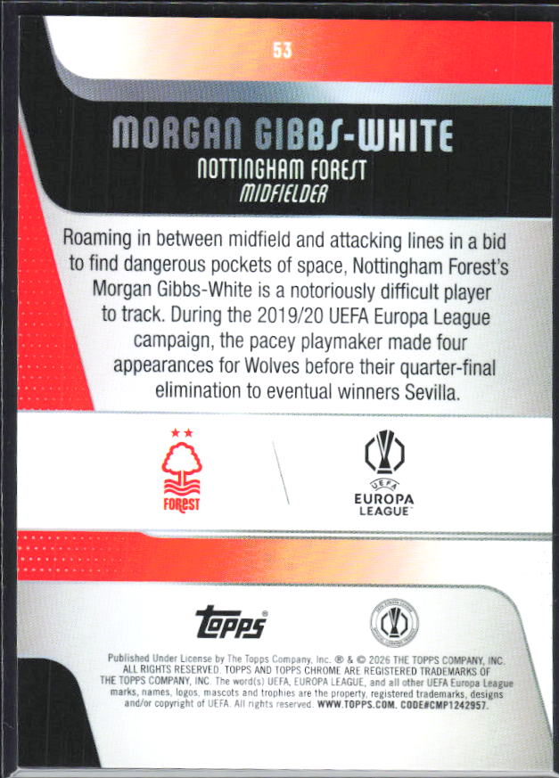 Morgan Gibbs-White 2025-26 Chrome UEFA #53 – baksida