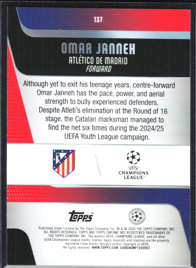 Omar Janneh 2025-26 Chrome UEFA RC #137 – baksida