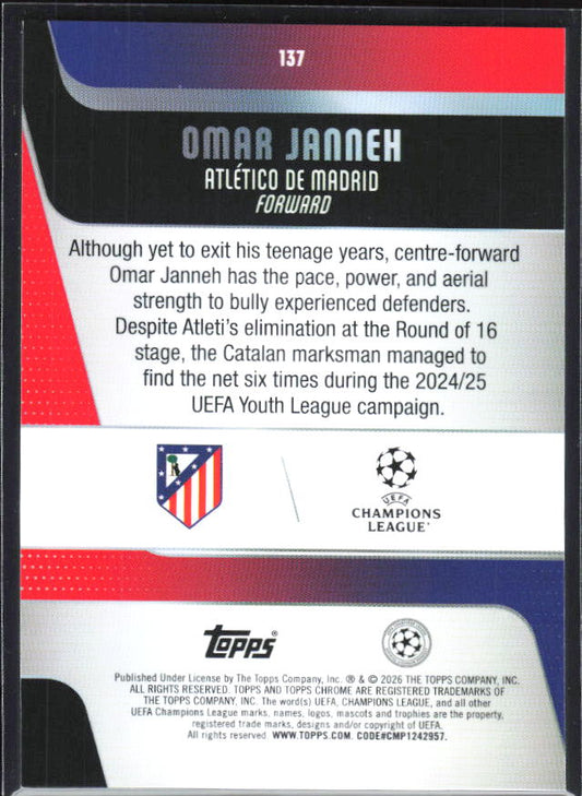 Omar Janneh 2025-26 Chrome UEFA RC #137 – baksida