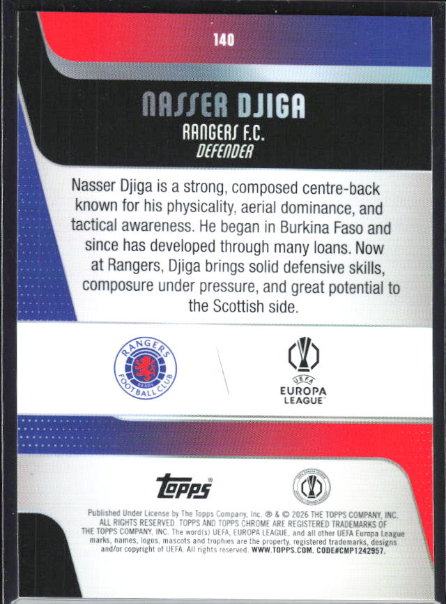 Nasser Djiga 2025-26 Chrome UEFA RC #140 – baksida