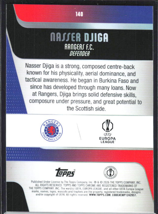 Nasser Djiga 2025-26 Chrome UEFA RC #140 – baksida