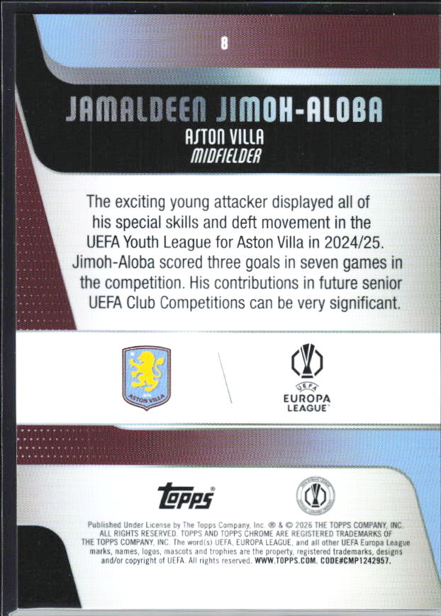 Jamaldeen Jimoh-Aloba 2025-26 Chrome UEFA RC #8 – baksida