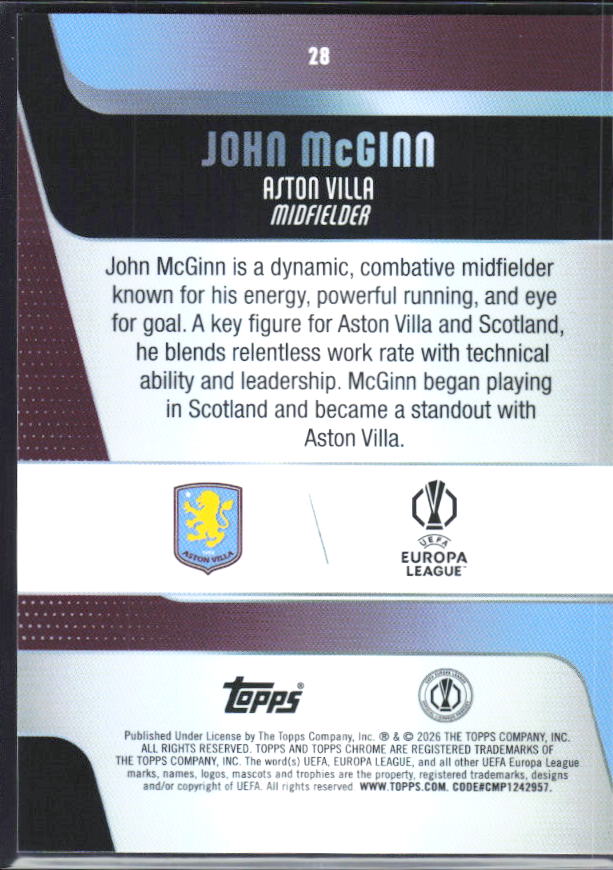 John McGinn 2025-26 Chrome UEFA #28 – baksida