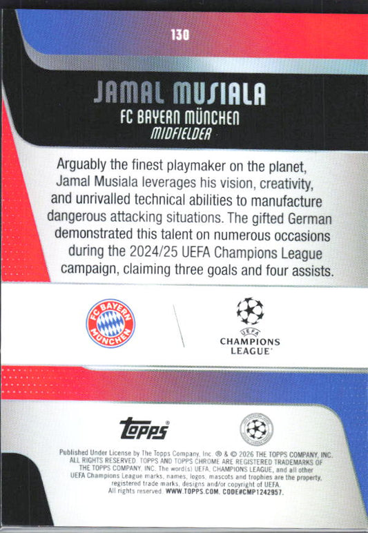 Jamal Musiala 2025-26 Chrome UEFA #130 – baksida
