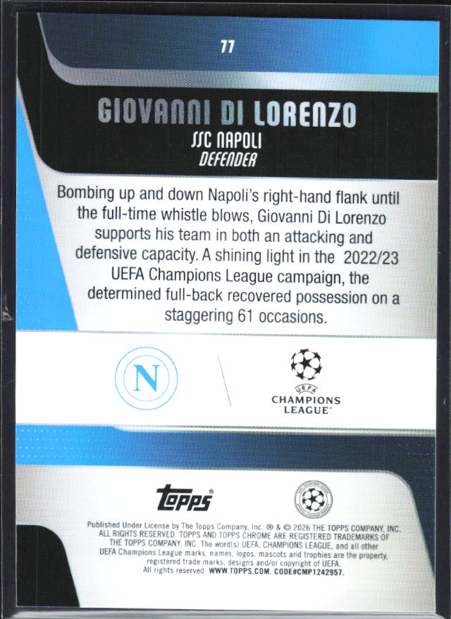 Giovanni Di Lorenzo 2025-26 Chrome UEFA #77 – baksida