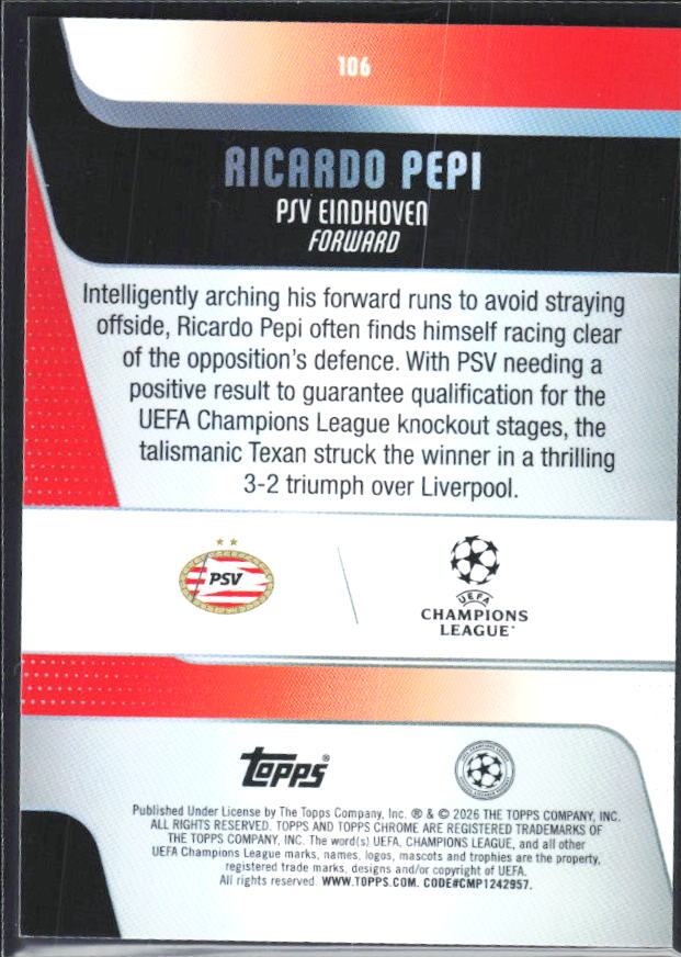 Ricardo Pepi 2025-26 Chrome UEFA #106 – baksida