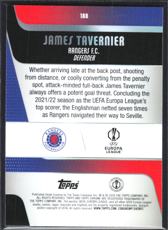 James Tavernier 2025-26 Chrome UEFA #188 – baksida