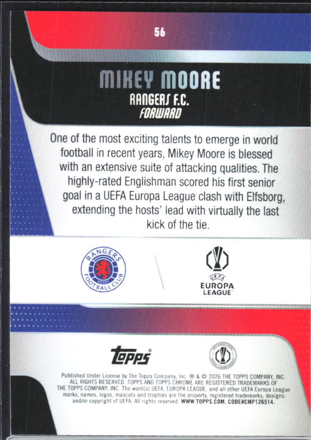 Mikey Moore 2025-26 Chrome UEFA Future Stars #56 – baksida