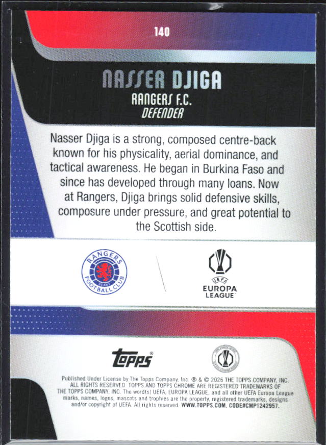 Nasser Djiga 2025-26 Chrome UEFA RC #140 – baksida