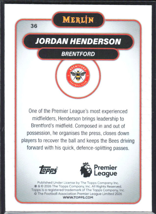 Jordan Henderson 2026 Merlin Premier League #36 – baksida