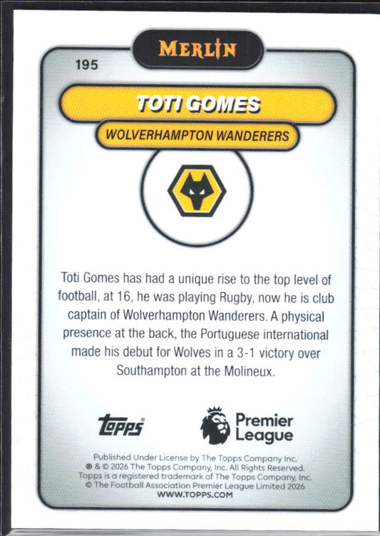 Toti Gomes 2026 Merlin Premier League #195 – baksida