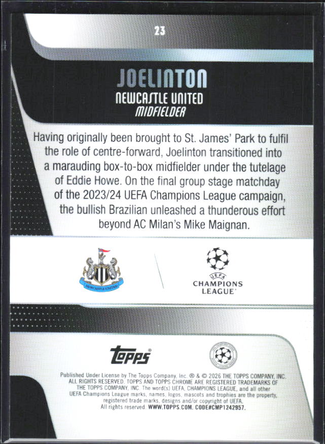 Joelinton 2025-26 Chrome UEFA #23 – baksida