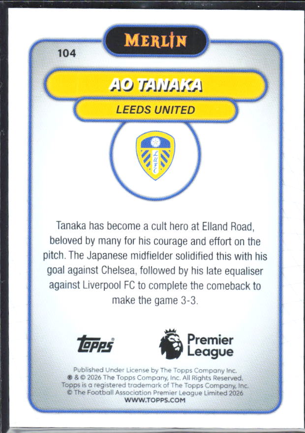 Ao Tanaka 2026 Merlin Premier League #104 – baksida