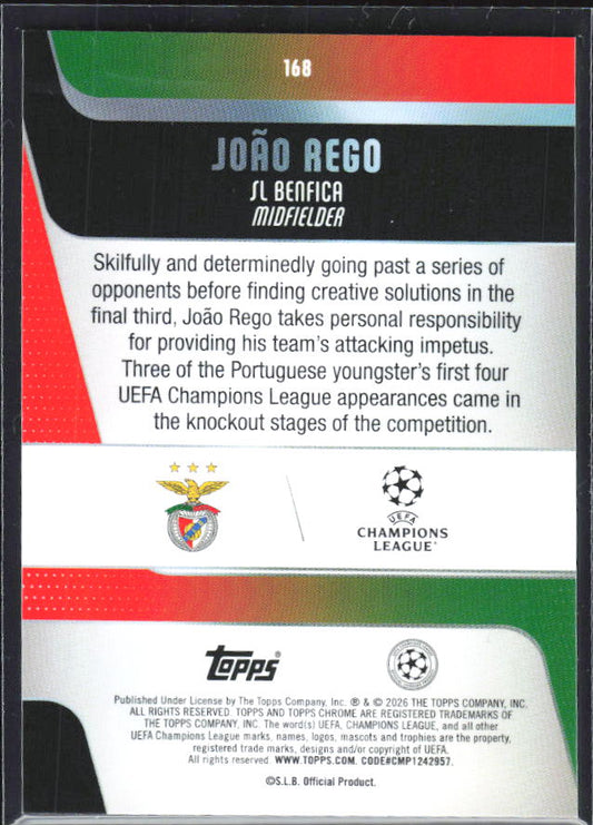 João Rego 2025-26 Chrome UEFA RC #168 – baksida