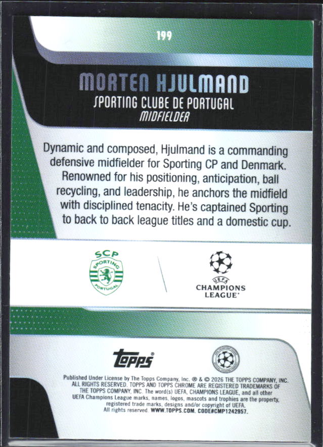 Morten Hjulmand 2025-26 Chrome UEFA #199 – baksida