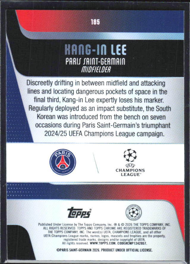Kang-in Lee 2025-26 Chrome UEFA #185 – baksida