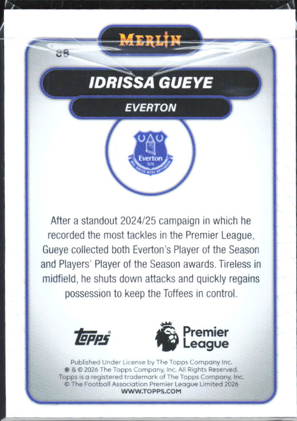 Idrissa Gueye 2026 Merlin Premier League #88 – baksida