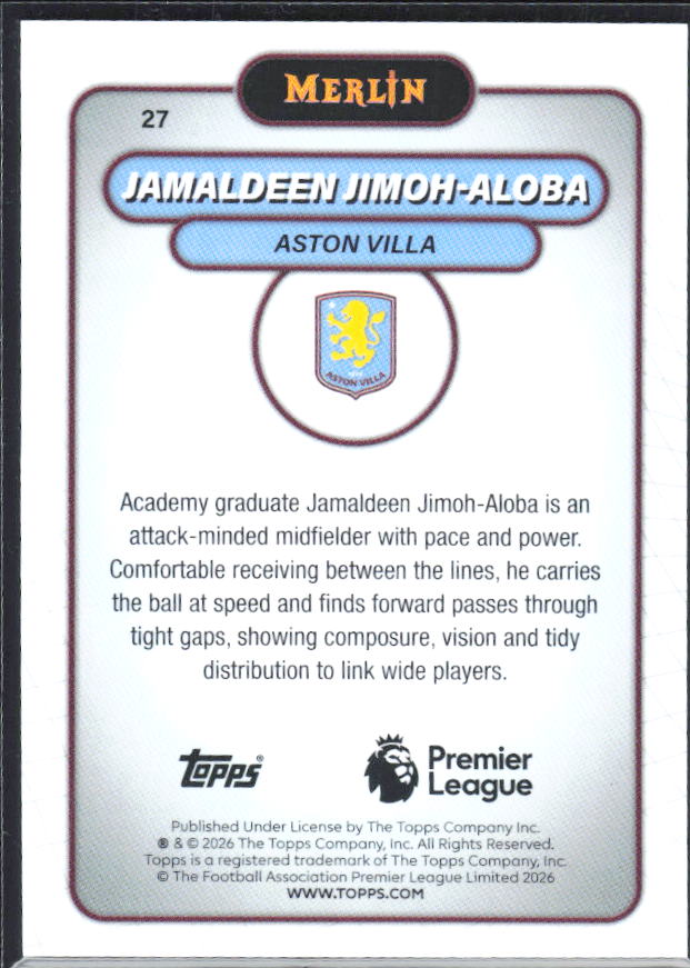 Jamaldeen Jimoh-Aloba 2026 Merlin Premier League RC #27 – baksida
