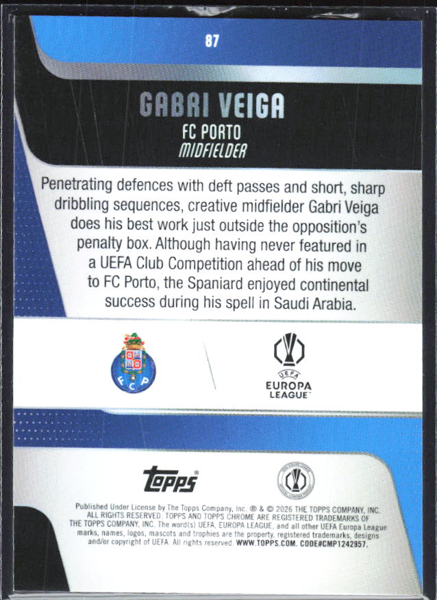Gabri Veiga 2025-26 Chrome UEFA #87 – baksida