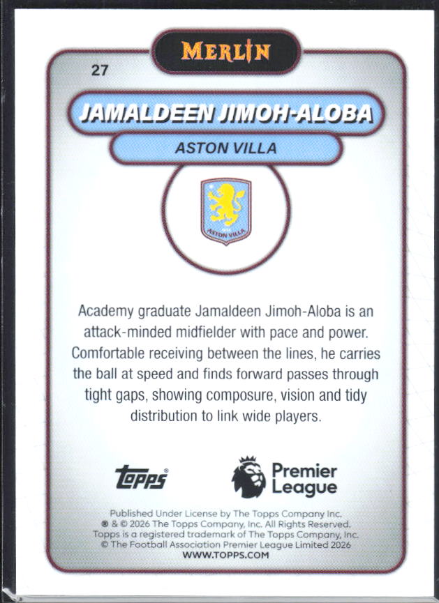 Jamaldeen Jimoh-Aloba 2026 Merlin Premier League RC #27 – baksida