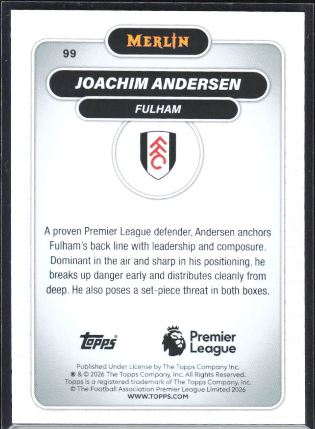 Joachim Andersen 2026 Merlin Premier League #99 – baksida